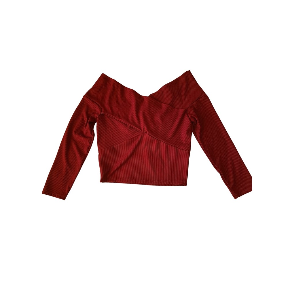 Forever 21 Burgundy Red Ribbed Crossover Wrap V-Neck Long Sleeve Top Small